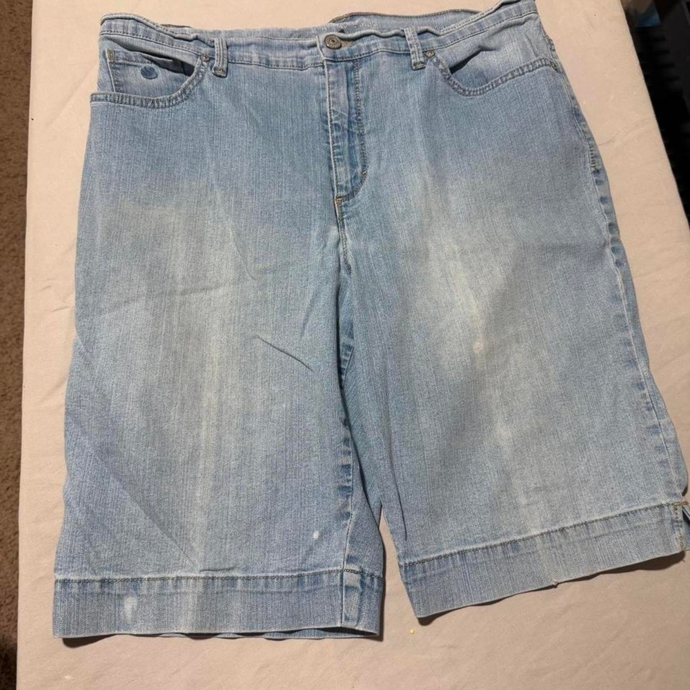 Gloria Vanderbilt Womens Blue Denim Relaxed Fit Embroidered Jean Shorts Size 12